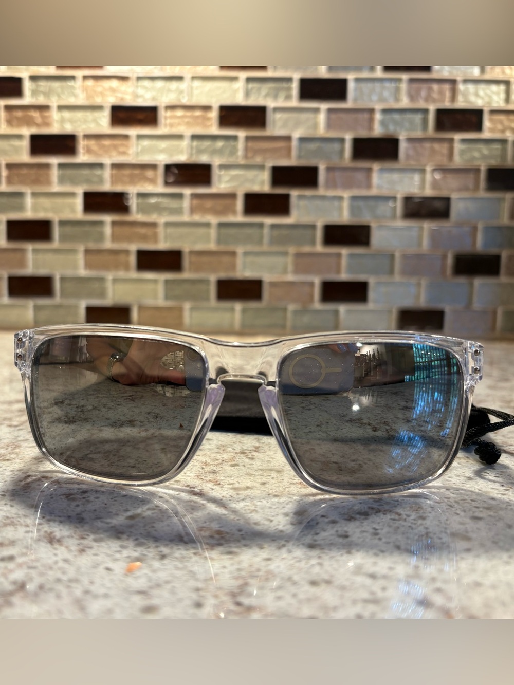 Oakley Clear Frame Sunglasses with polarized Gray Smoke Lenses